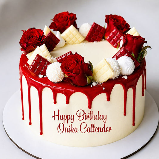 Red Rose Drip Birthday Cake