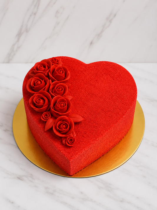 Red Velvet Heart Rose Cake