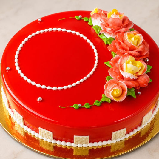 Red Floral Mirror Glaze Cake