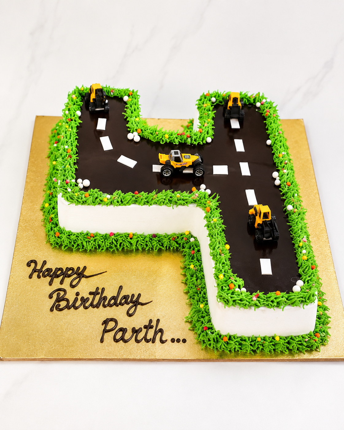Road Theme Number 4 Birthday Cake