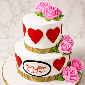 Romantic Heart Rose Anniversary Cake