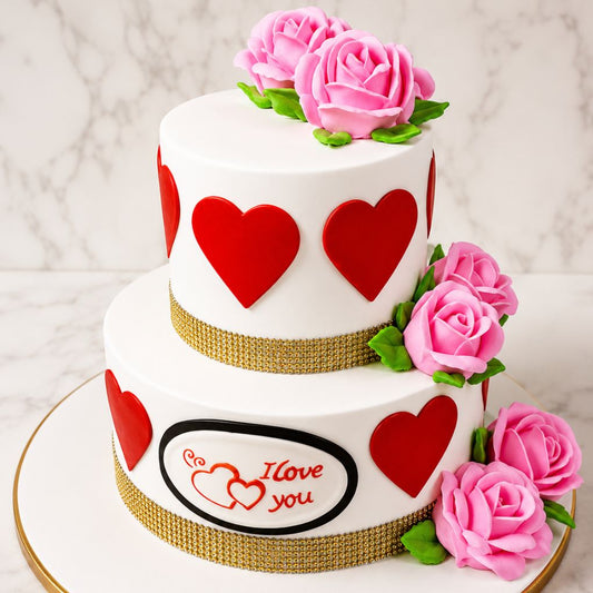 Romantic Heart Rose Anniversary Cake