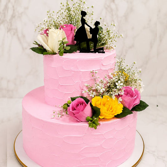 Romantic Proposal Floral Anniversary Cake