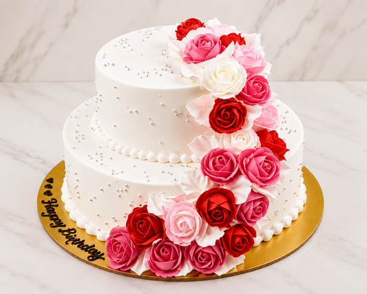 Rose Cascade Floral Celebration Cake