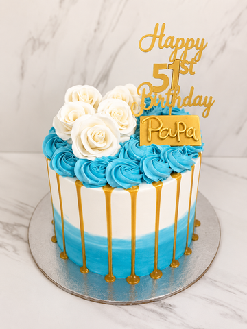 Royal Blue & Gold Drip Birthday Cake