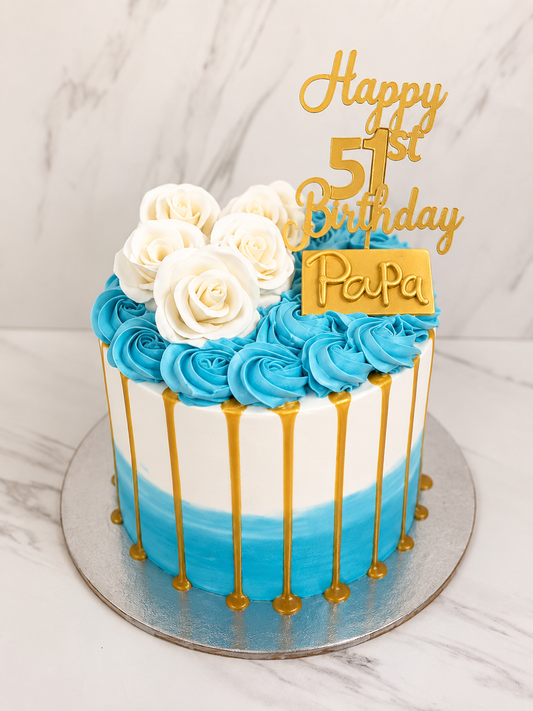 Royal Blue & Gold Drip Birthday Cake