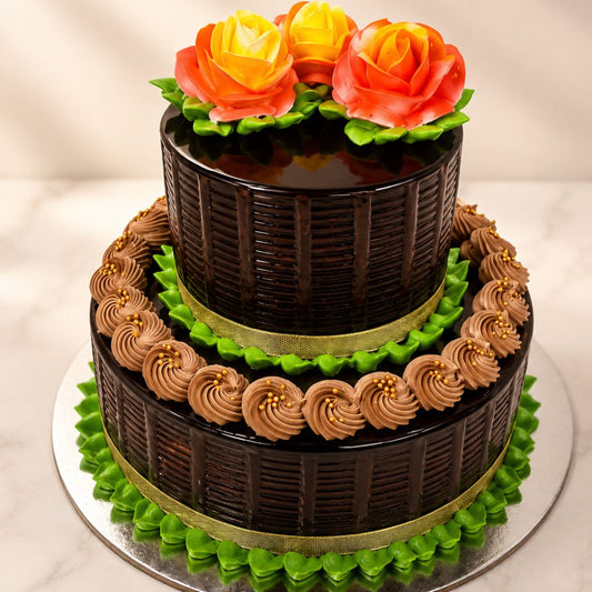 Royal Chocolate Floral Tier Cake