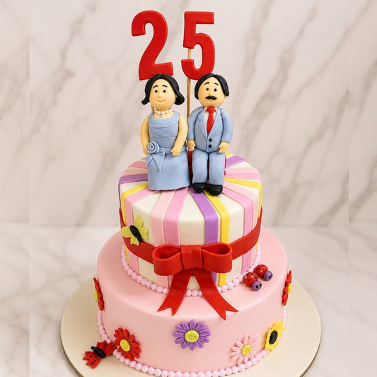 Silver Jubilee Couple Theme Cake