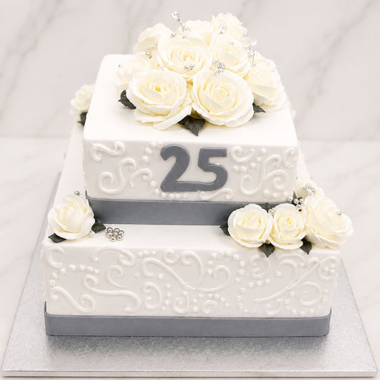 Silver Jubilee Floral Celebration Cake