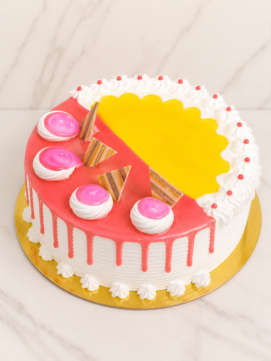 Strawberry Pineapple Half & Half Drip Cake