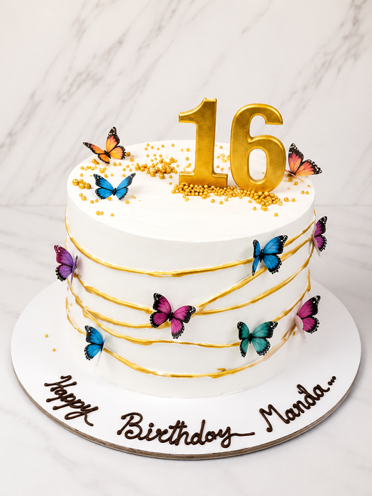 Sweet 16 Butterfly Birthday Cake