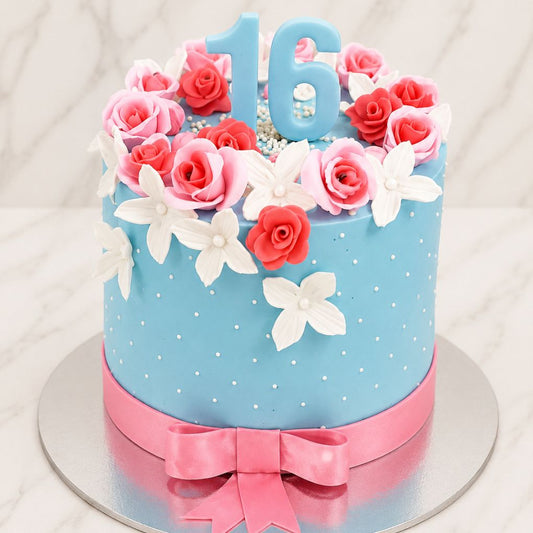Sweet 16 Floral Fondant Cake