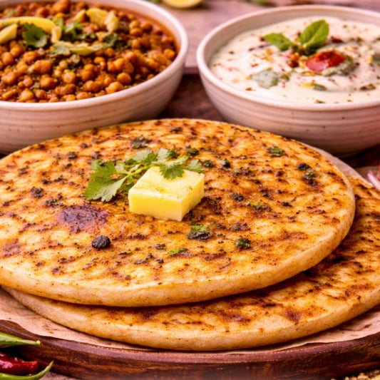 Tawa Aloo Parantha 2pcs with Choley And Raita