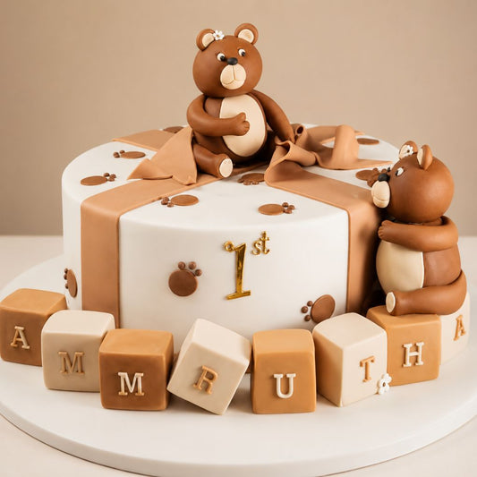 Teddy Bear First Birthday Fondant Cake