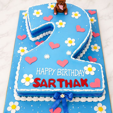 Teddy Floral Number 2 Cake