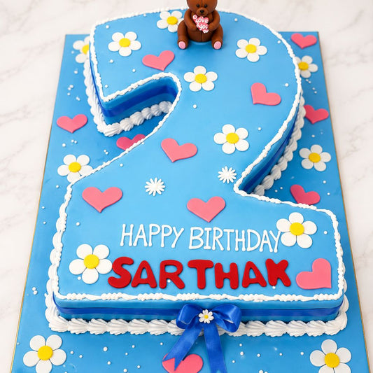 Teddy Floral Number 2 Cake