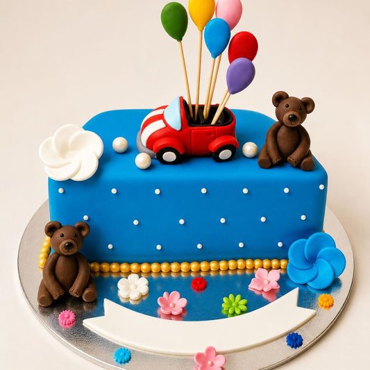 Teddy Balloon Car Theme Cake
