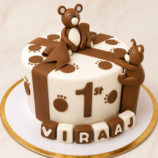 Teddy Bear 1st Birthday Fondant Cake