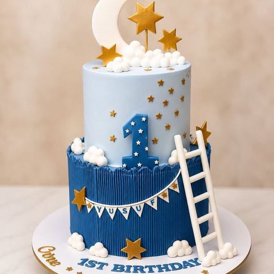 Twinkle Moon & Stars First Birthday Cake
