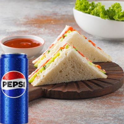 Veg. Sandwich With Pepsi