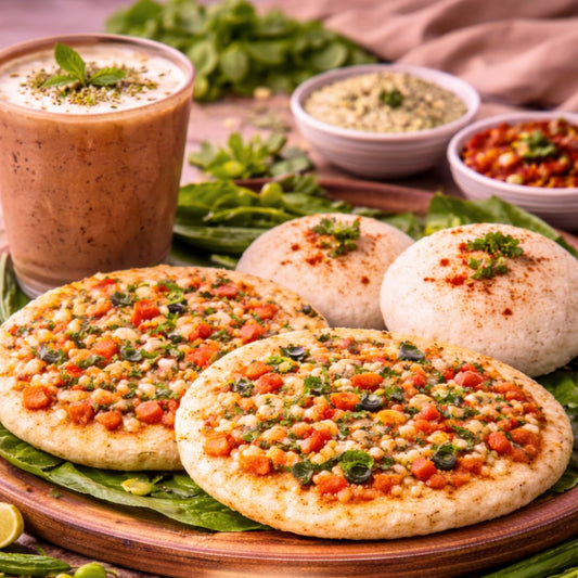 Veg. Uttapam and Idli 2 Pcs With Chach