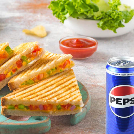 Veg Grill Cheese Sandwich with Pepsi Can