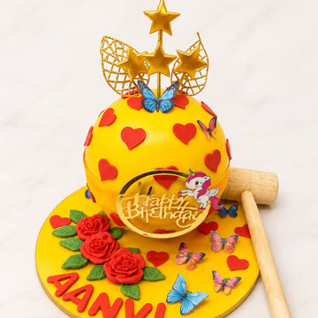 Yellow Birthday Pinata Cake