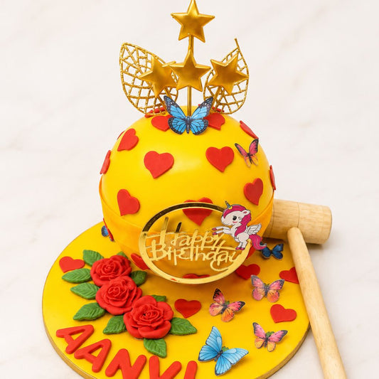 Yellow Birthday Pinata Cake