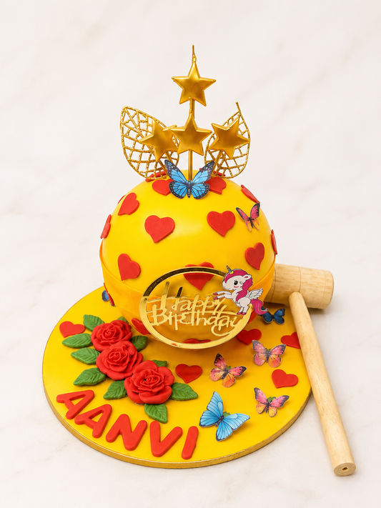 Yellow Birthday Pinata Cake