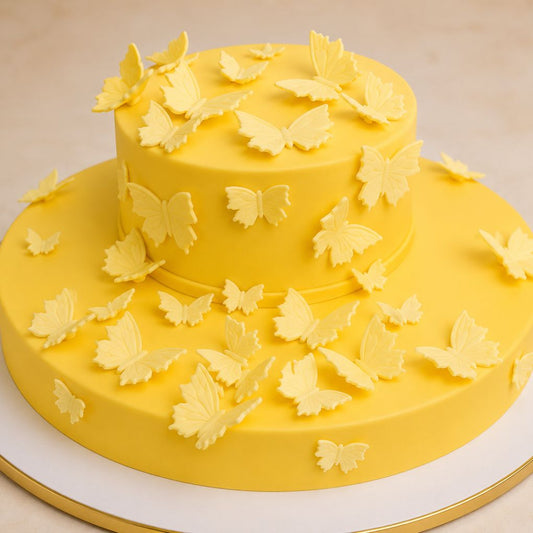 Yellow Butterfly Tier Cake