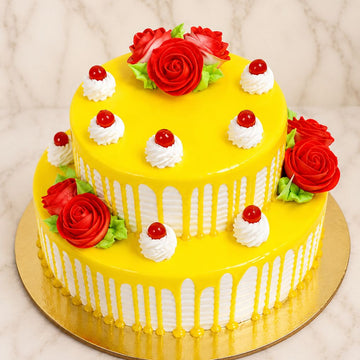 Yellow Rose Drip Tier Cake