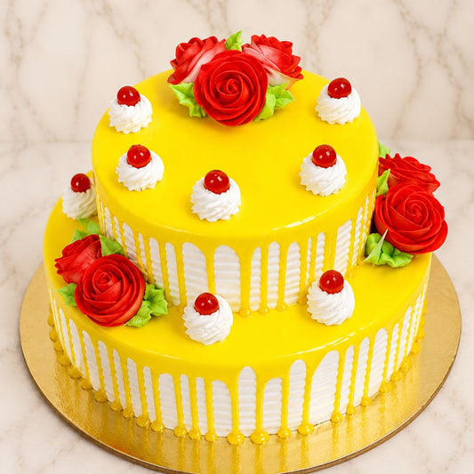 Yellow Rose Drip Tier Cake