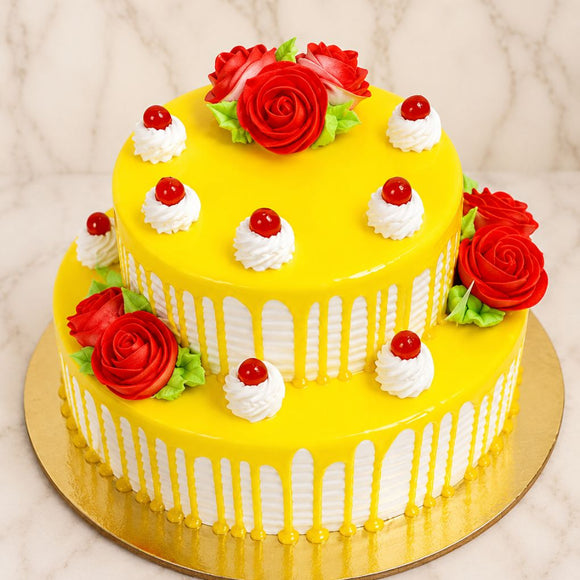 Yellow Rose Drip Tier Cake